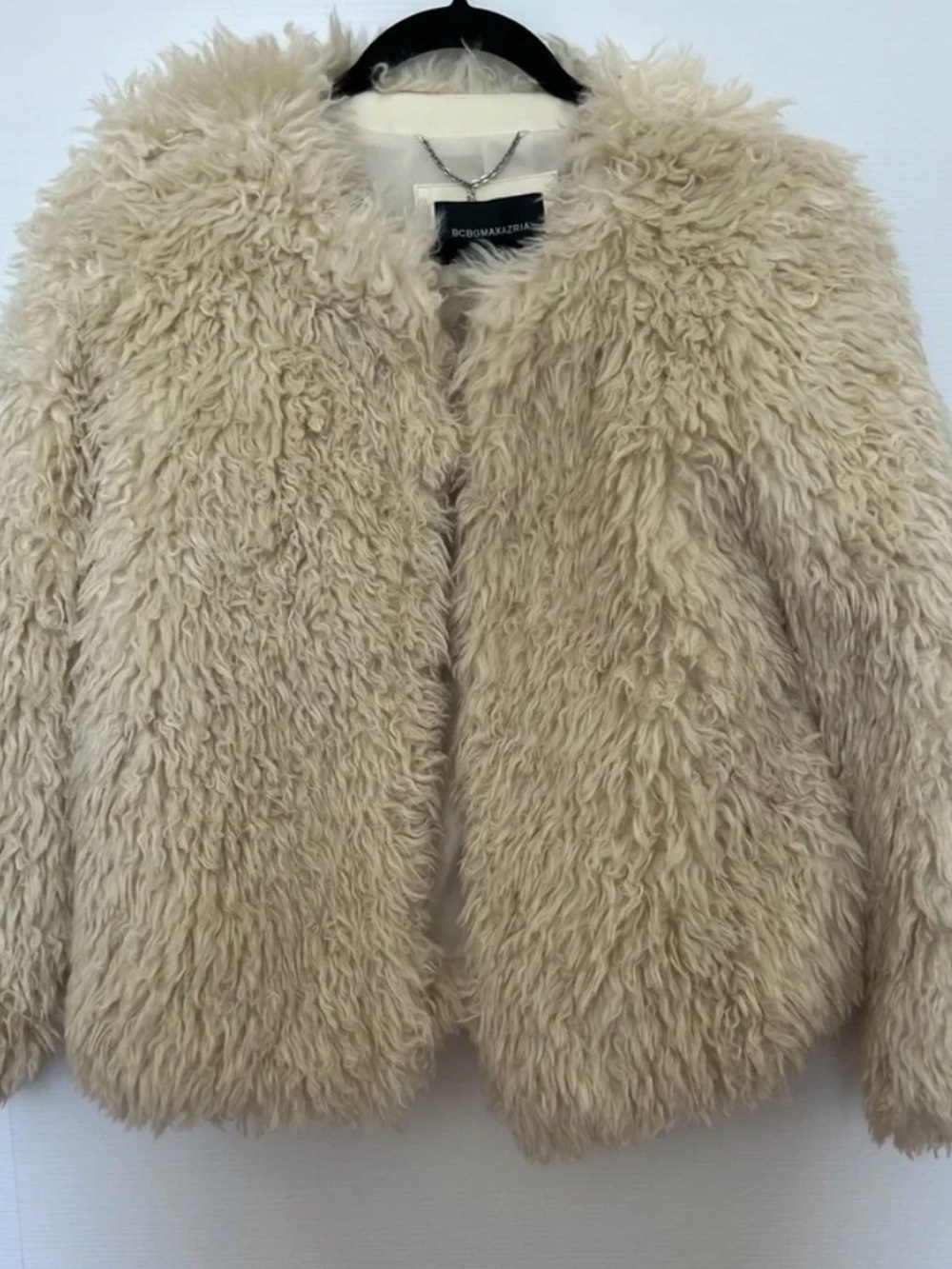 NWOT BCBGMaxAzria Cream Ivory Teddy Faux Sherling Fur Jacket Sz XS